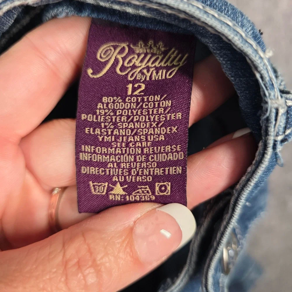 Royalty by YMI Blue Jean Long Shorts Bermuda Denim 12 Rhinestone Embellished Y2K